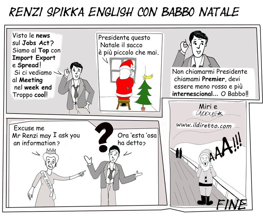 Babbo Natale English.Vignetta Renzi Spikka English Con Babbo Natale